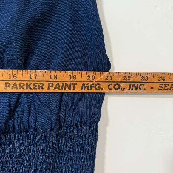 Anthropologie The Tommie Cap-Sleeve Smocked Front-Zip Shirt Dress Midi Denim 1X - Picture 5 of 9